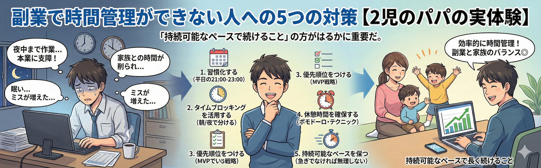 副業で時間管理ができない人への5つの対策【2児のパパの実体験】